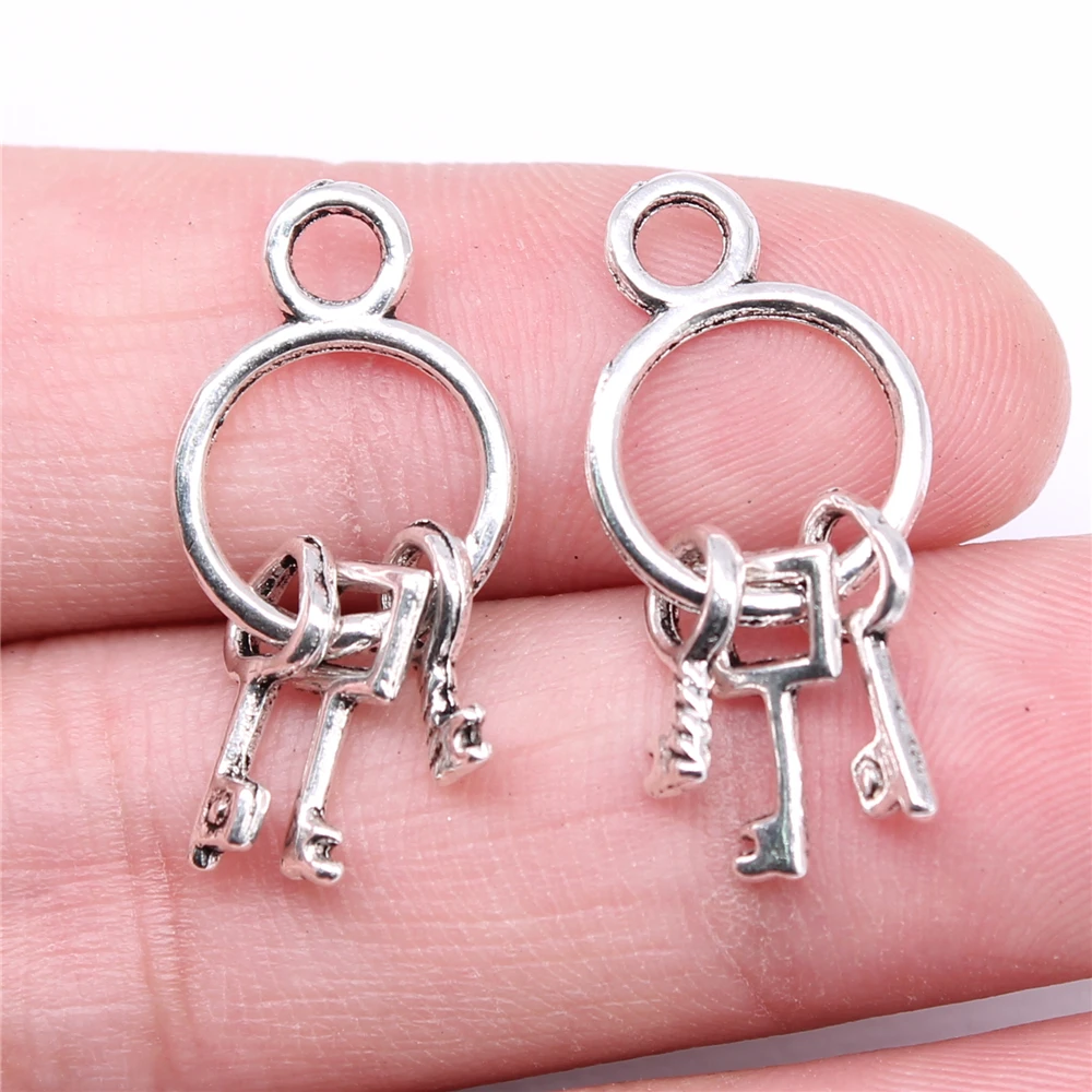 WYSIWYG 20pcs Charms 25x13mm Keys Charms For Jewelry Making DIY Jewelry Findings Antique Silver Color Alloy Charms Pendant