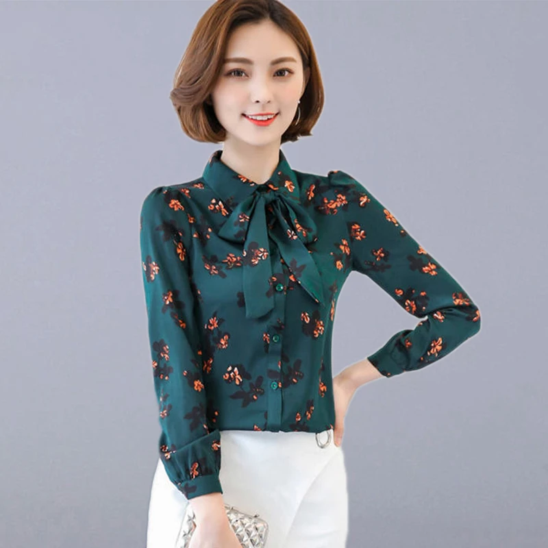 

Korean Style Long Sleeve Chiffon Blouses Women Casual Shirts New Fashion Vintage Print Office Lady Elegant Tops Shirts P177
