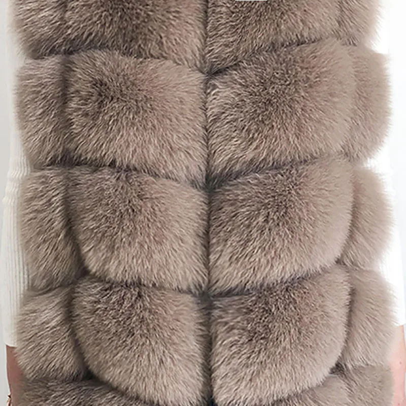 Light khaki Новое Стильное пальто из натурального меха натуральная Меховая куртка женская зимняя теплая кожаная шуба из лисьего меха Высококачественный меховой жилет - Цвет: Light khaki