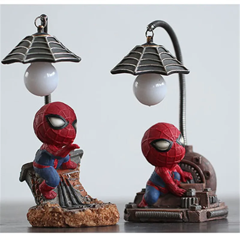 Resin Cartoon Avengers Action Figures Spider Man Night Lamp for Children Bedroom LED Night Light Boy Kids Xmas Creative Gift