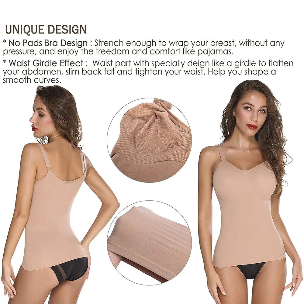 Built In Bra Tank Top Women Shapewear Back Smooth Tummy Control