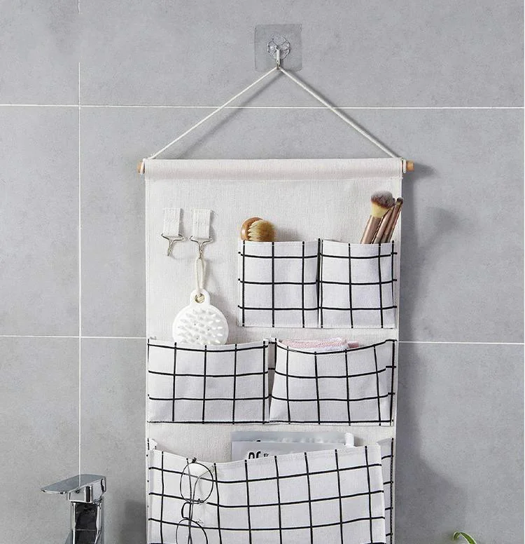5 Pockets Cotton Linen Fabric Wall Door Hanging Bag Organizer Storage Pouches Wardrobe Closet Storage Bag Sundries Pouches