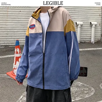 

LEGIBLE 2020 Spring Autumn Patchwork Jackets Mens Zipper Hat Jackets Male Loose Windbreaker Korean Casual Jacket