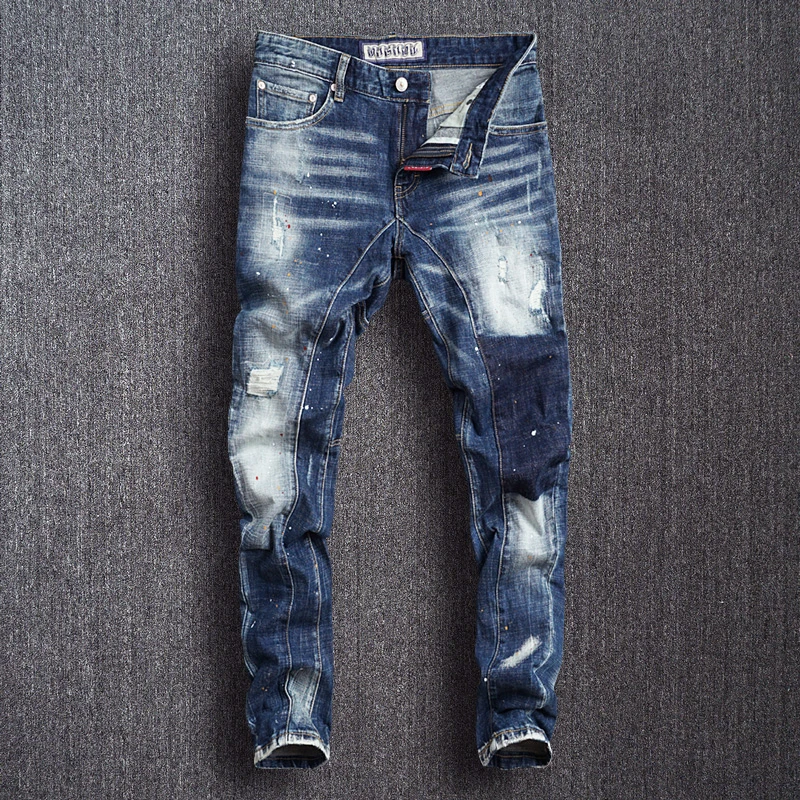 Italian Fashion Men Jeans Vintage Designer Spliced Slim Ripped Jeans Men Hip Hop Pants High Quality Streetwear Biker Jeans Homme Italian Fashion Men Jeans Vintage Designer Spliced Slim Ripped Jeans Men Hip Hop Pants High Quality Streetwear Biker Jeans Homme