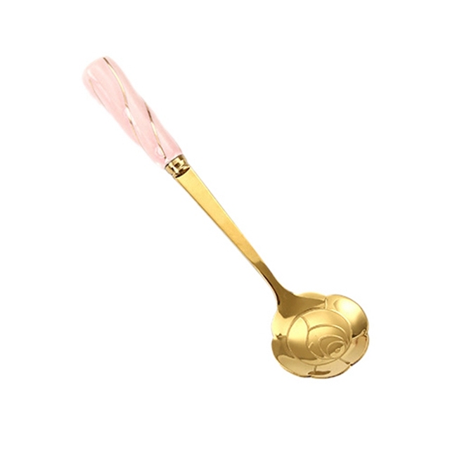 Plated Coffee Spoons Stainless Steel Teaspoons With Ceramic Handle Stirring Spoon For Dessert Cake Ice Cream Tableware