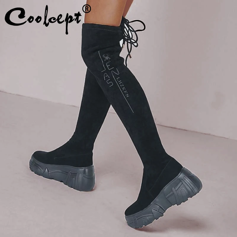

Coolcept Over The Knee Boots For Women Genuine Leather Long Boots Thick Bottom Shoes Winter Warm Women Footwear Size 34-39