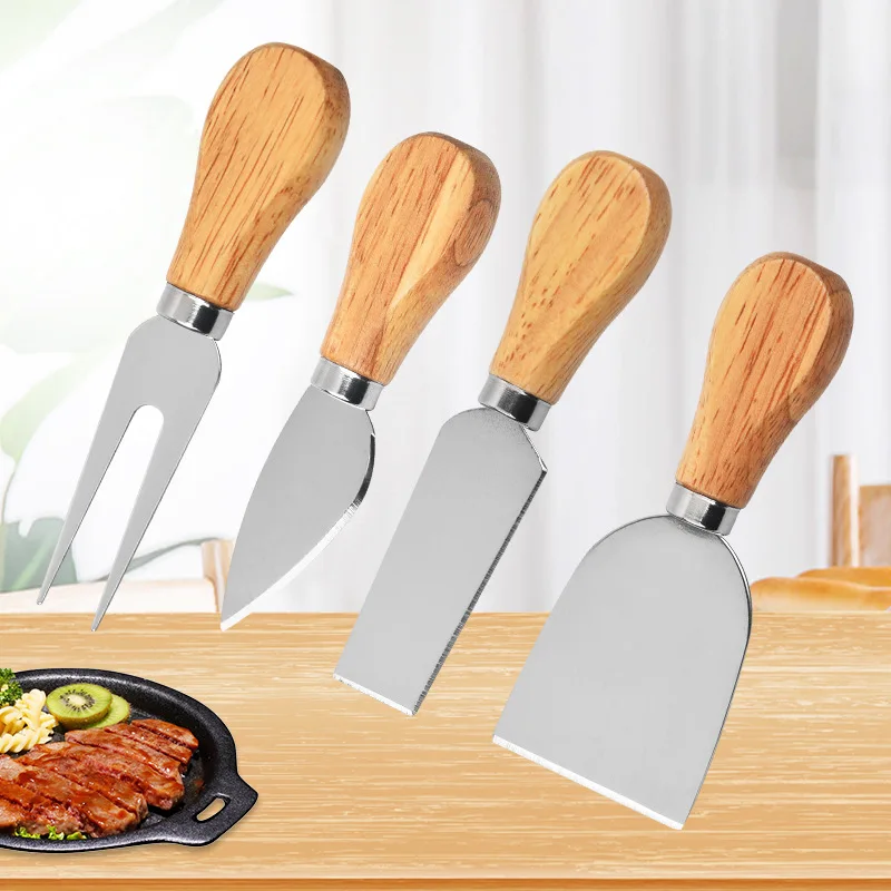 Wood Handle Knife Sets Bamboo Cheese Cutter Slicer Stainless Steel Knife Kitchen Cooking Accessories 4pcs/set cheese knife