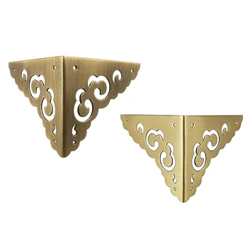 

Tiazza Antique Brass Hollow Cloud Pattern Two Sides Corner Protector Vintage Furniture Desk Edge Wooden Box Cabinet Corner Guard