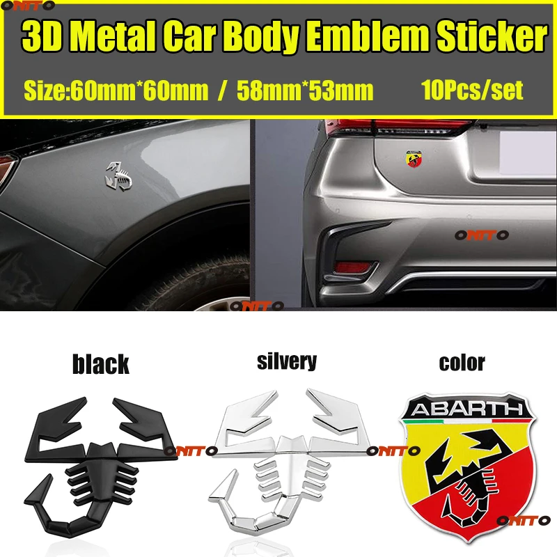 

For Abarth Punto 124/125/125/500 10pcs Car Decoratiom Accessory Abarth Logo Emblem 4 Type Car Styling Decal 3D Free shipping