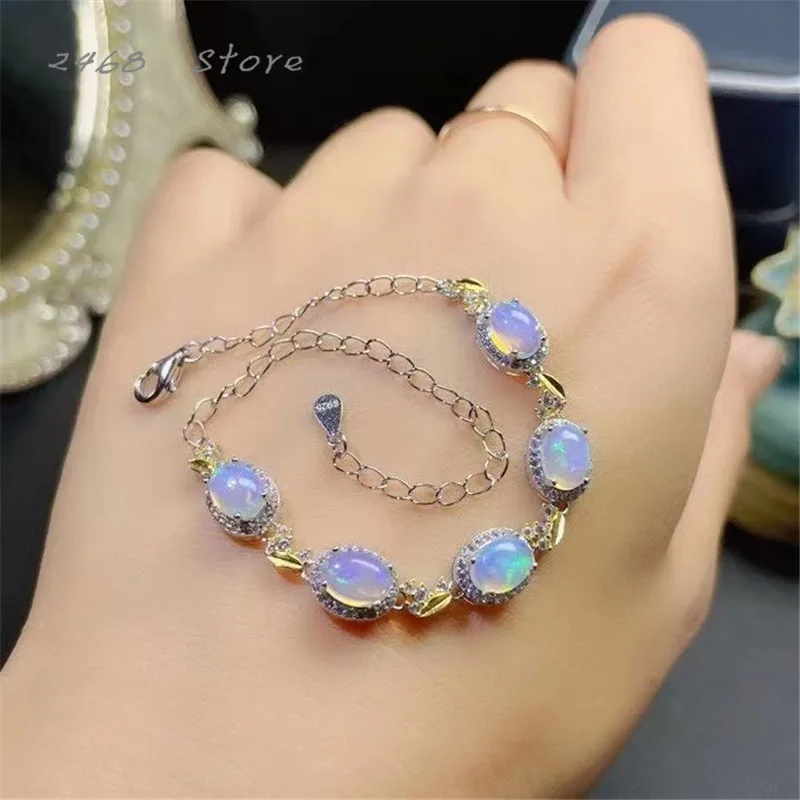 

New women's 925 silver inlaid natural opal bracelet, gem size 5*7mm, fresh and lovely, gift for girlfriend