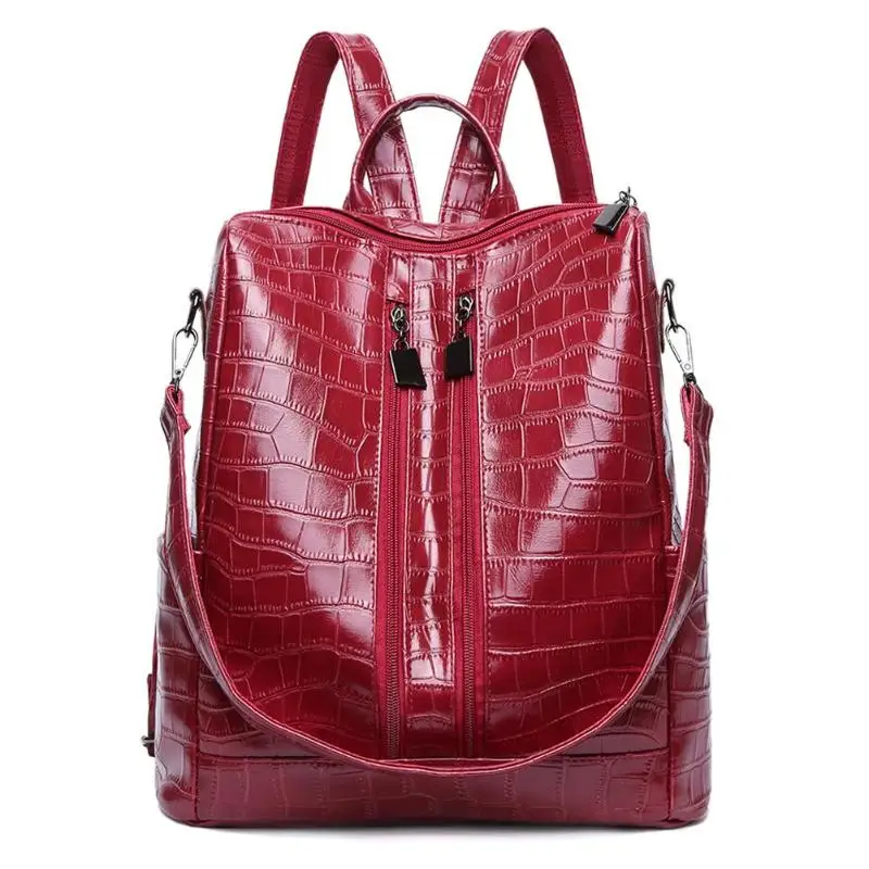 Модный классический рюкзак с защитой от кражи, Женская крокодиловая сумка через плечо из искусственной кожи, Женский винтажный Школьный Рюкзак Для Путешествий, женский рюкзак Mochilas - Цвет: Красный