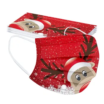 

10PC Disposable Adult Mask Mascarilla High-quality Christmas Printed Mask 3-layer Non-woven Fabric Elk Prints Mask Adult Mask