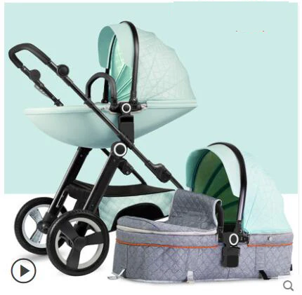 Black with blue Новая высокая Ландшафтная Коляска 2 в 1 может сидеть откидывающаяся складная Коляска - Цвет: Black with blue