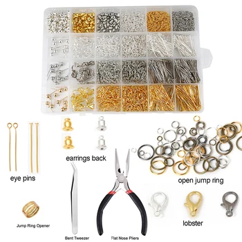 

Gold Silver Mix Box set Jewelry making Tools connector open jump rings Earring Hook Jewelry Findings Making Supplies Beads Kit