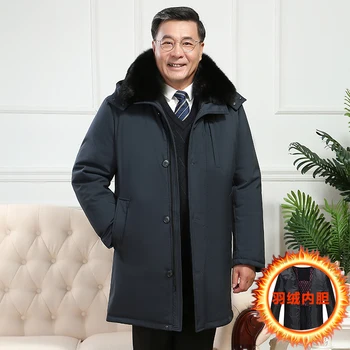 

2019 Rabbit Fur Collar Winter Down Jacket Men Coat Liner Detachable Warm Thicken Hooded Overcoat Comfortable Male Solid Color