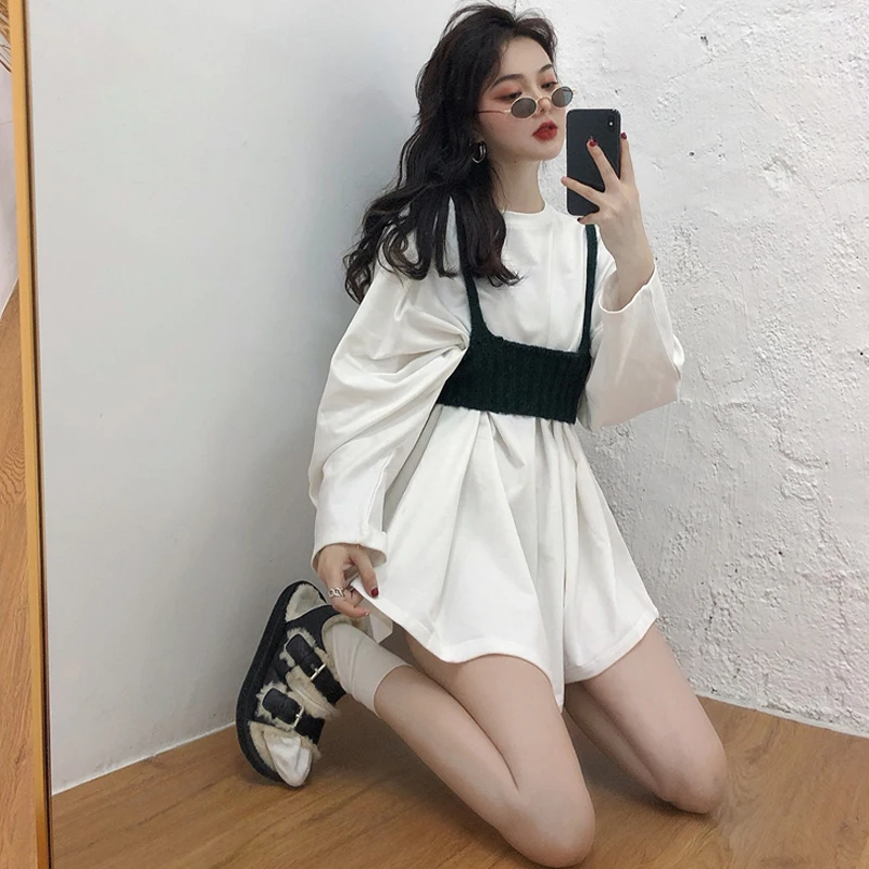 Женский комплект Ulzzang модная свободная футболка с длинным рукавом и трикотажный