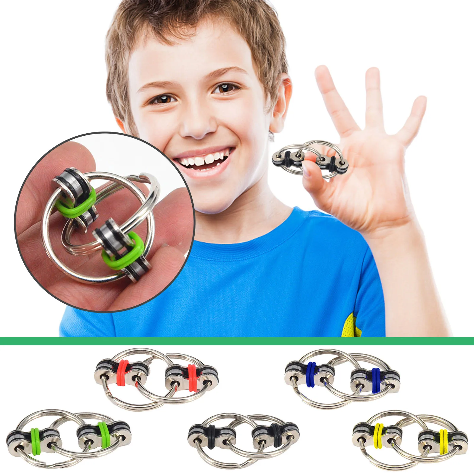 Fidget Toy Set 5 Colors Creative Bike Chain Fidget Toy for Autism Stress 1pc Rings