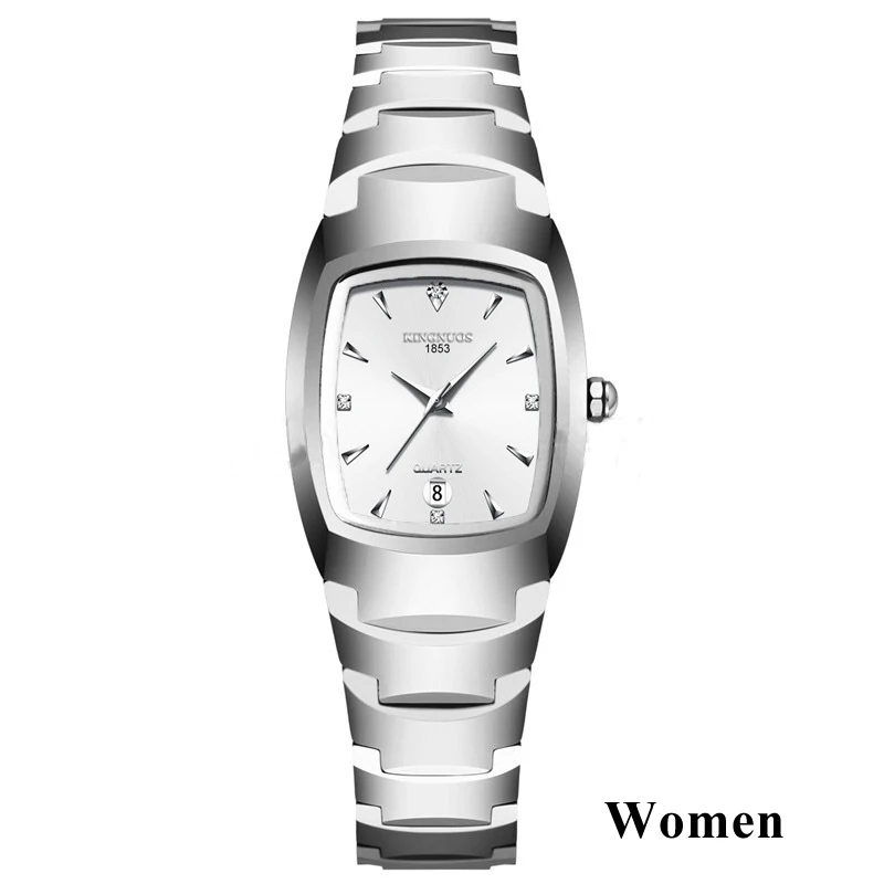Women Silver White Пара часов для влюбленных Кварцевые наручные часы модные роскошные повседневное украшение браслет Вольфрамовая сталь цвет квадратный пара часов - Цвет: Women Silver White