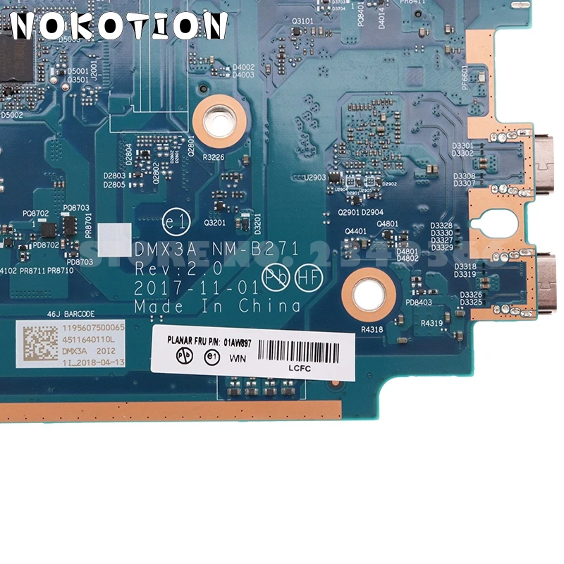 NOKOTION 01AW897 DMX3A NM-B271 For Lenovo ThinkPad X1 Tablet Evo Motherboard SR3LC I7-8550U CPU UHD 620 16G RAM