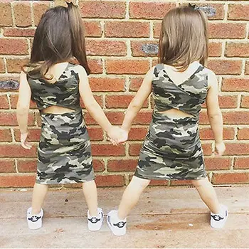 

Toddler Kids Girl Summer Baby Sundress Party Casual Camouflage Backless sheath o-neck sleeveless Dresses 1-6Y