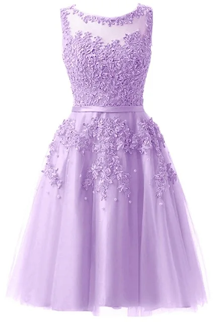 light purple Платье для выпускного вечера, расшитое бисером, короткие свадебные торжественные платья, Аппликации, цветы, длина до колена, селфи-палка со штативом, Bluetooth LX073-1 - Цвет: light purple