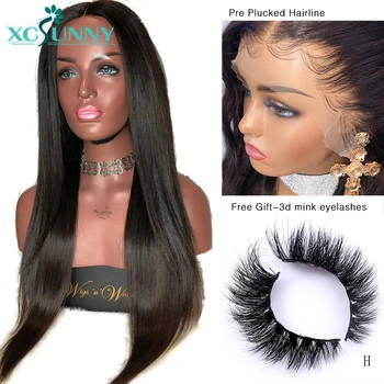 

250Density Wig Silky Straight 13X6 Lace Front Human Hair Wigs Glueless Brazilian Remy Hair With Baby Hair Bleached Knots Xcsunny