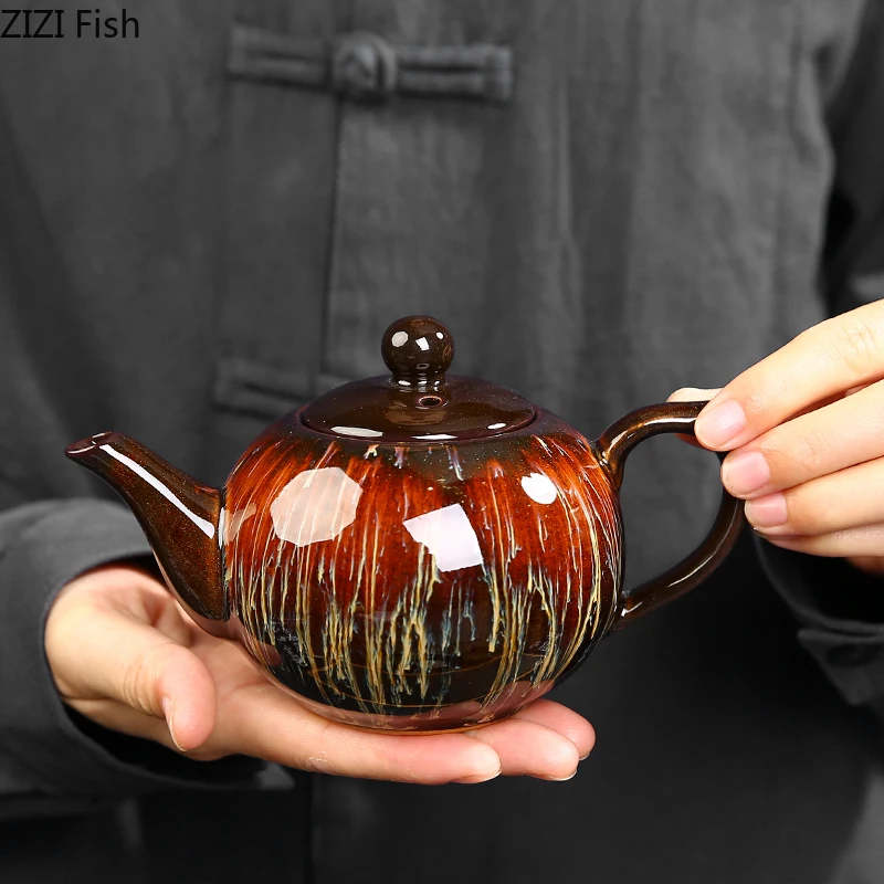 

Tianmu Glaze Ceramics Teapot Chinese Style Kung Fu Tea Set Teapot Tea Ceremony Supplies Pu'er Teapot 255ml