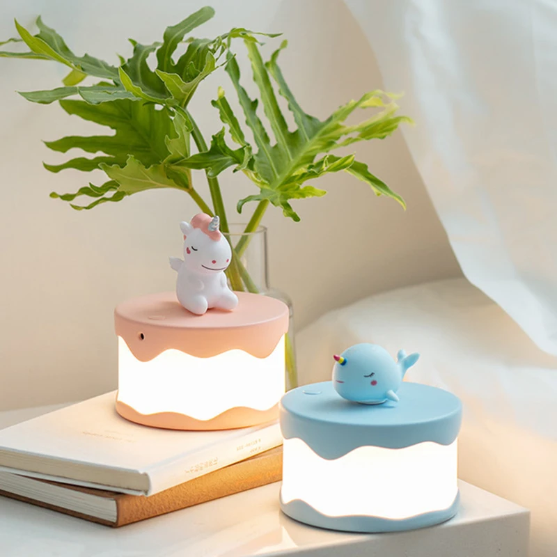 

Cake Lamp 3D LED Lovely Animal Whale Dinosaur Unicorn USB Night Lights Soft Silicone Gift Bedroom Table Desk Decoration For Home