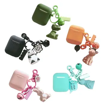 

Rhombus Silicone Earphone Case Protective Cover for Airpods with Animal Keychain
