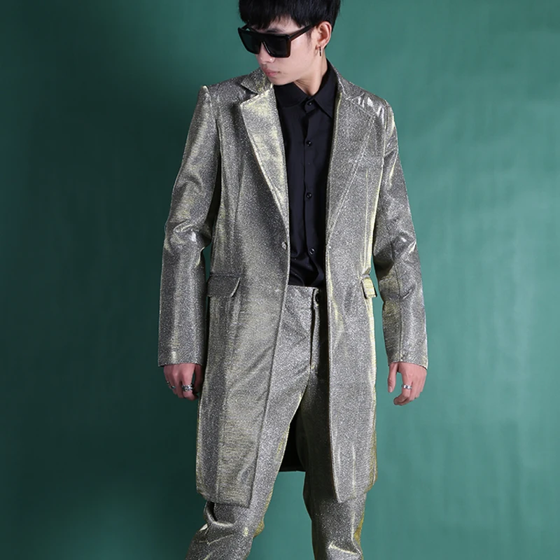 

Fashion Blazers Jacket Singer Dancer Clothing Casual Long Suit Nightclub Stage Custom Men Suits Sets (jacket+pant) Male