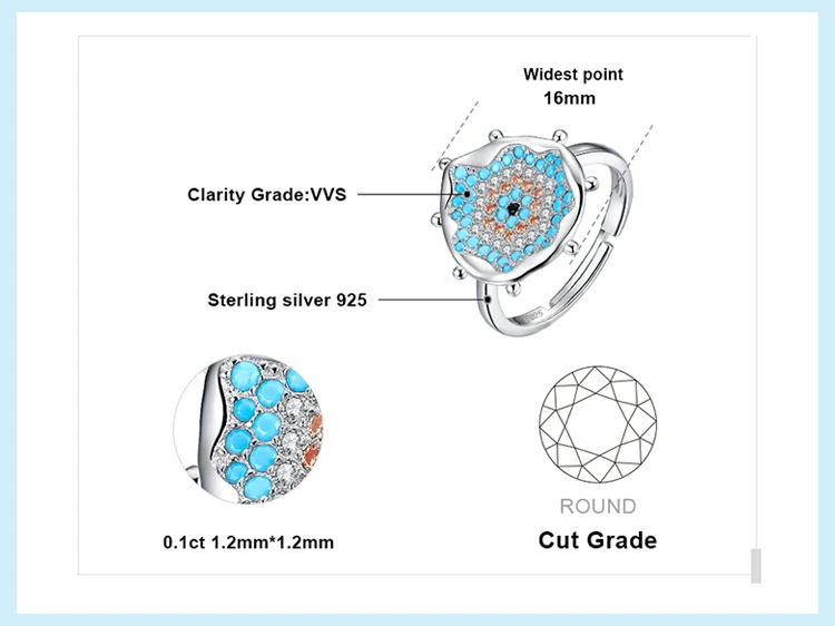 JewelryPalace Black Spinel Blue Nano Simulated Turquoise Champagne CZ Water Splash Vortex Cocktail Ring 925 Sterling Silver Gift