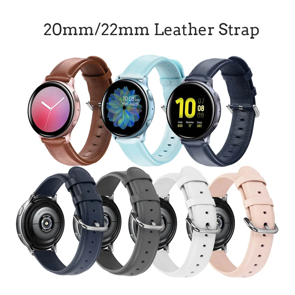 20 мм 22 мм кожаный ремешок для Galaxy Watch Active 2 40 мм 44 мм браслет для Amazfit Bip наручный ремешок для huawei Watch GT 2 46 мм