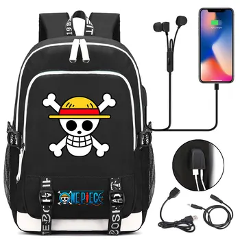 

1 Piece Luffe Solo Printed USB Headphone Jack Boy Girl Kids School Bag Women Bagpack Teenagers Canvas Men Backpack Packsack 2020
