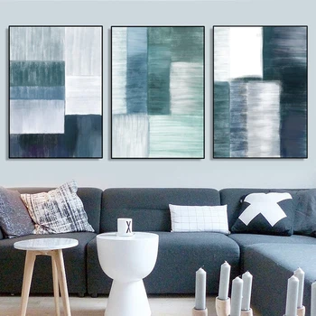 

Modern Abstract Blue Color Block Brush Canvas Painting Print Wall Art Poster and Pictures for Living Room Home Decoration