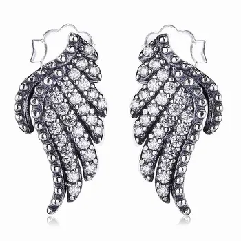 

Authentic 925 Sterling Silver Earring Majestic Feathers With Crystal Studs Earrings For Women Wedding Gift Fine Jewelry