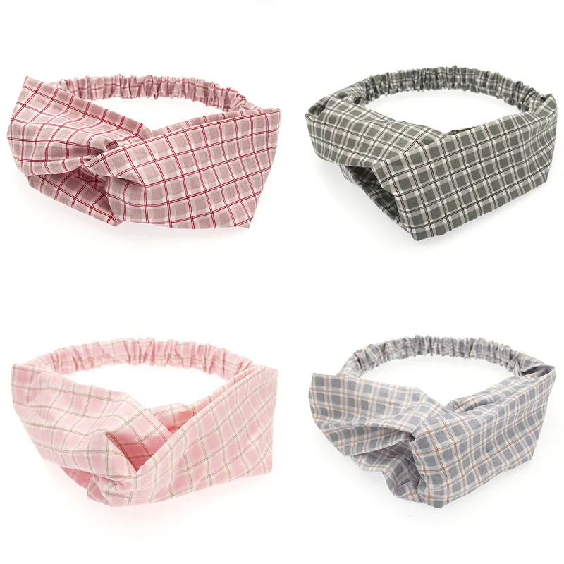 

2020 Statement Plaid Print Headbands Cross Turban Bandage Bandanas Hair Accessories New Web Celebrity Lady Lovely Pink Hair Band