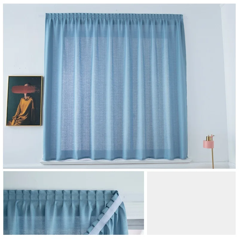 Modern Magic Paste Curtain Solid Color Tulle Door Window Drape Panel Sheer Velcro Grey Bedroom White Dormitory Blackout Cortinas 