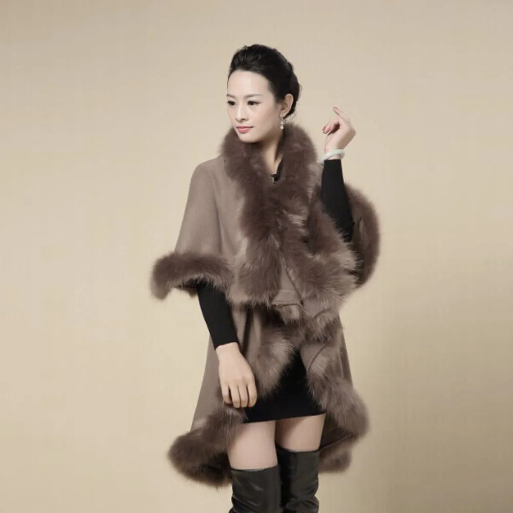 

Winter Cloak Women Autumn Solid Capes Shawl Cashmere Faux Fox Fur Coat Ponchos Mujer Invierno Elegantes Cape Poncho Women