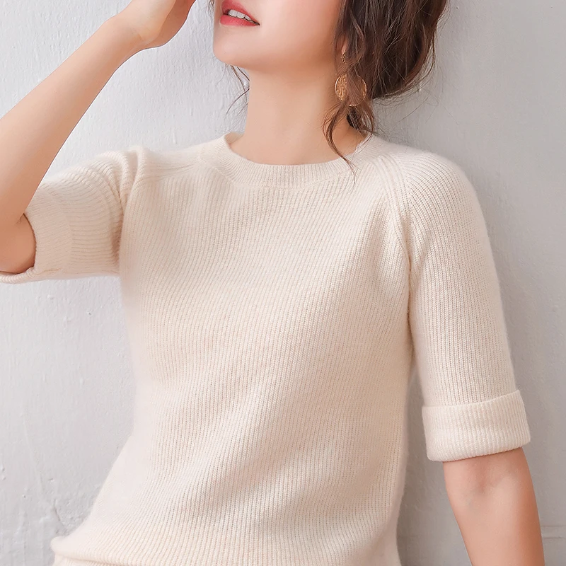 real wool sweater womens half sleeves soft spring pullover round neck solid casual fashion girls female sweaters real wool sweater womens half sleeves soft spring pullover round neck solid casual fashion girls female sweaters