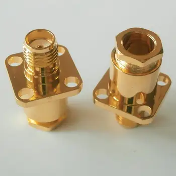 

5X Pcs RF Connector SMA Female plug 4 Hole Flange Chassis Panel Mount Clamp Solder for LMR195 RG58 RG142 RG223 RG400 Cable Brass