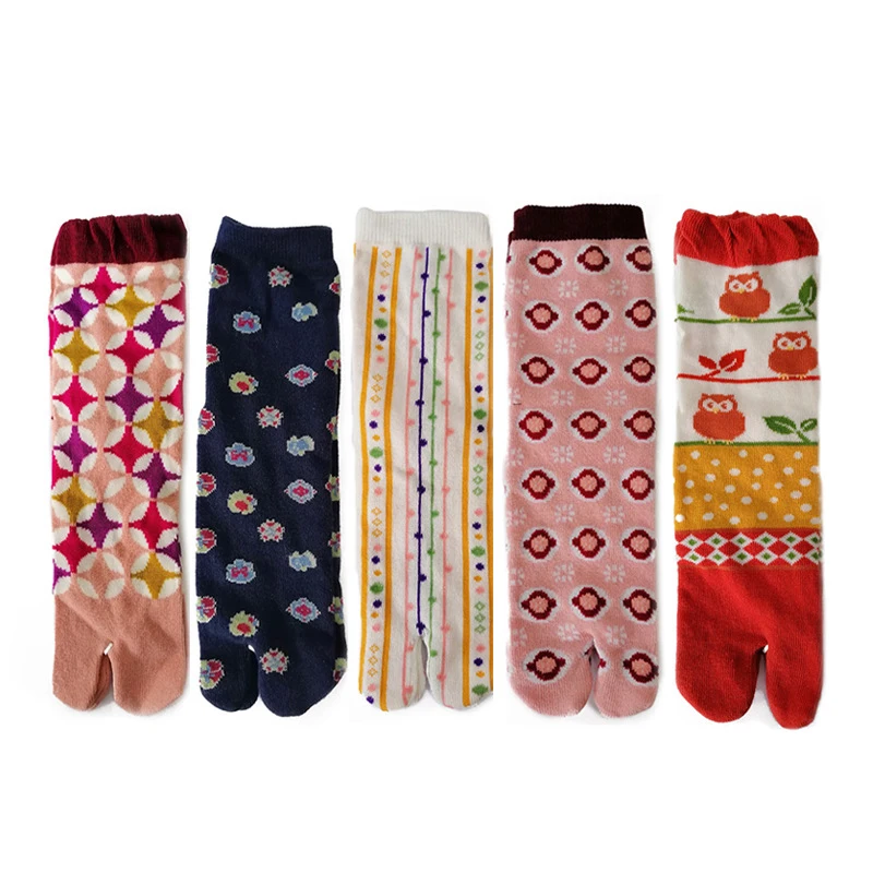 

Kawaii Women Tabi Socks Cotton Flower Owl Candy Color Pattern Japanese Kimono Flip Flop Original Socks With Separate Toes