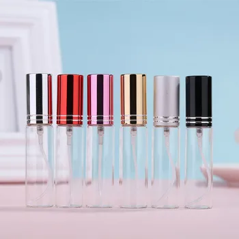 

20pcs/lot 5ML 10ML Clear Glass Spray Bottle Perfume Atomizer with Aluminum Gold Black Cap Mini Sample Vials Thin Glass Bottle