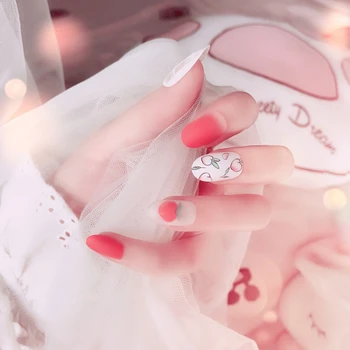 

24pcs French Ballerina Press On False Nails Honey Peach Pattern Acrylic Round Head Fake Nails Tips Decorated For Fashion Fingers