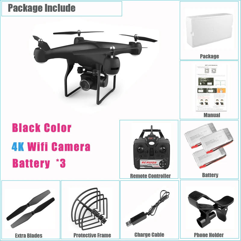 Радиоуправляемый Дрон с камерой 4K HD 1080P Wifi FPV Qaudcopter селфи Дрон с воздушным давлением фиксированный Hieght вертолет 25 минут летающие радиоуправляемые игрушки подарок - Цвет: Black 4K Bat 3