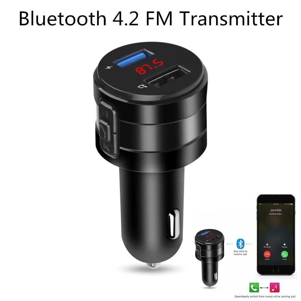 FM трансмиттер автомобильный с поддержкой Bluetooth 4 2 и двумя USB портами