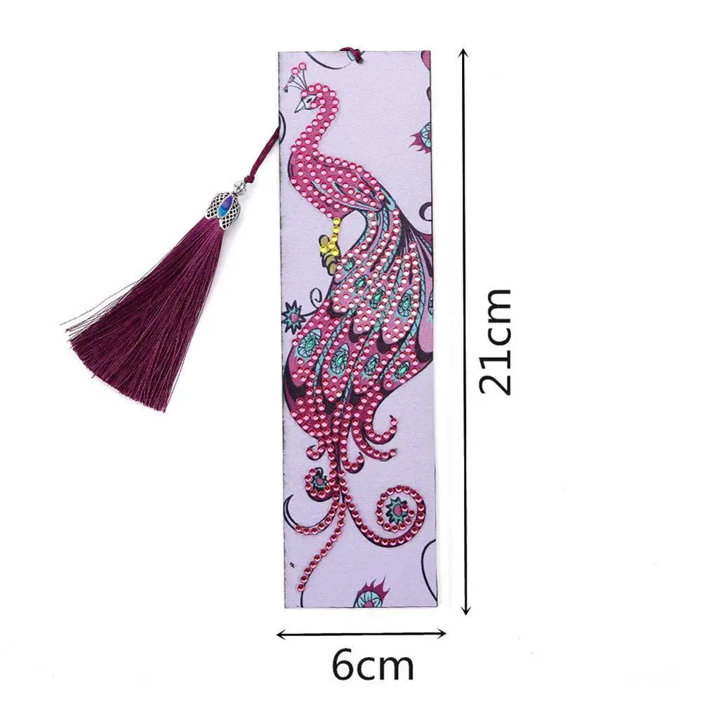 5D DIY Diamond Painting Leather Bookmark Tassel Book Marks Special Shaped Diamond Embroidery DIY Craft - Цвет: O