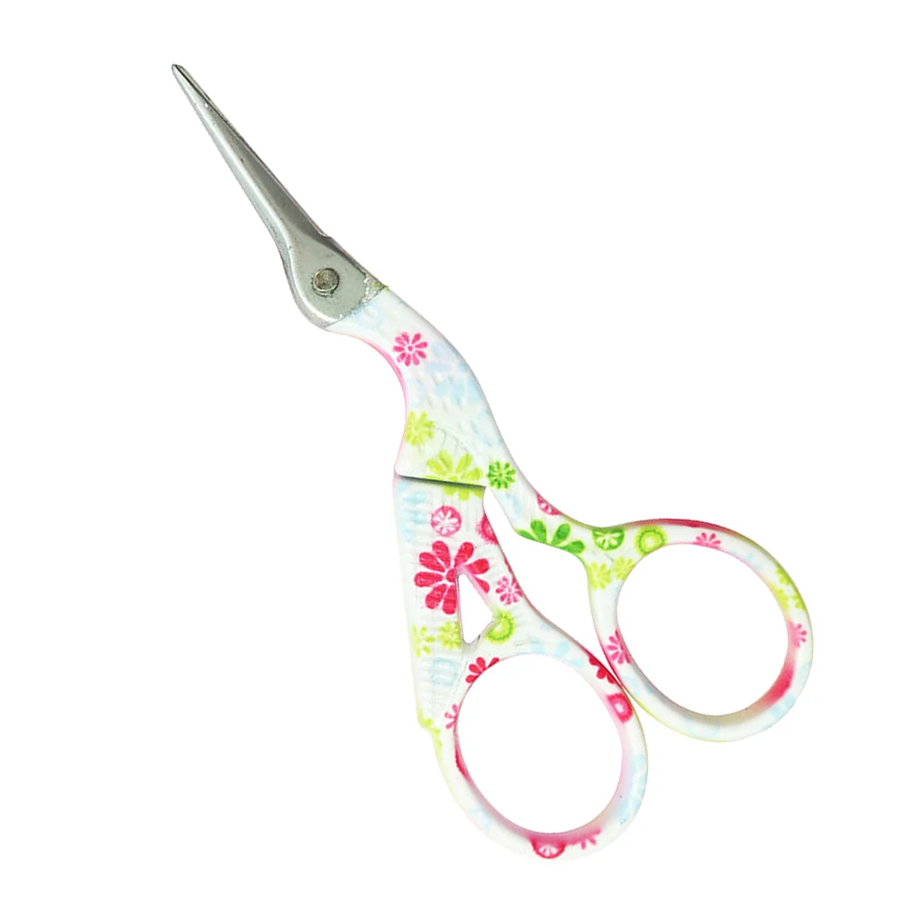 Vintage European Style Needlework Embroidery Scissors, Stork Shape, Printed Flower Pattern