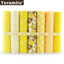 Teramila желтый цвет цветок/проверить/в горошек/в полоску Стиль 7 шт. Плотная хлопковая ткань Telas метр Вышивание комплект украшения