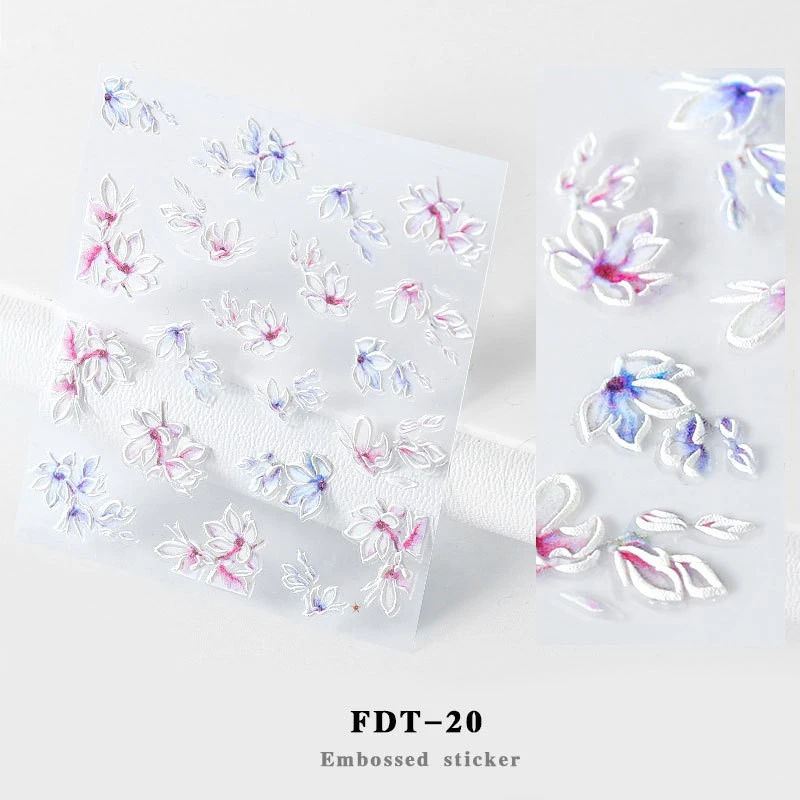 Hot 1PC 5D Acrylic Engraved Flower Nail Sticker Embossed Lace Flower Cute Cat Water Decals Empaistic Nail Water Slide Decals - Цвет: FDT-20