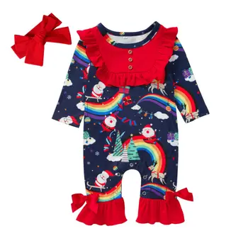 

0-24M Pudcoco Christmas Rainbow Cartoon Romper Newborn Baby Girl Xmas Long Sleeve Jumpsuit 2019 New Playsuit Winter Clothes